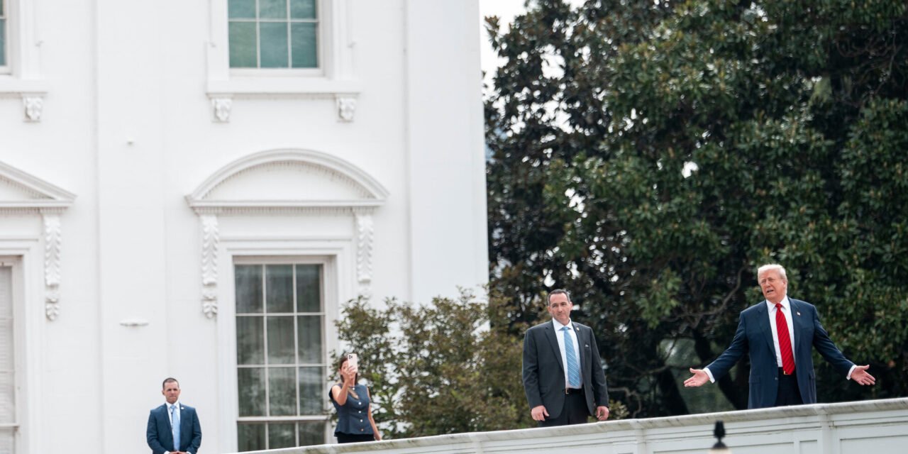 Trump Surveys White House on Morning Roof Stroll